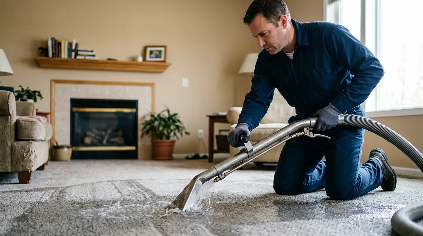 Water damage restoration technician working near Crosby, ND